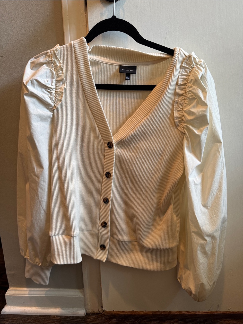 Who What Wear Cream Puff Sleeve Button